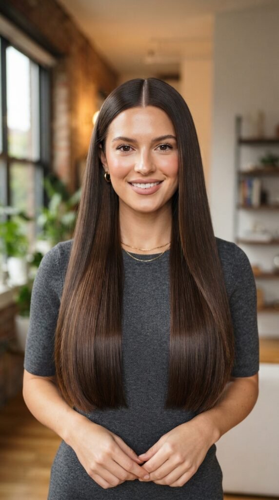 Glass Straight Center-Parted Long Hair Hairstyle