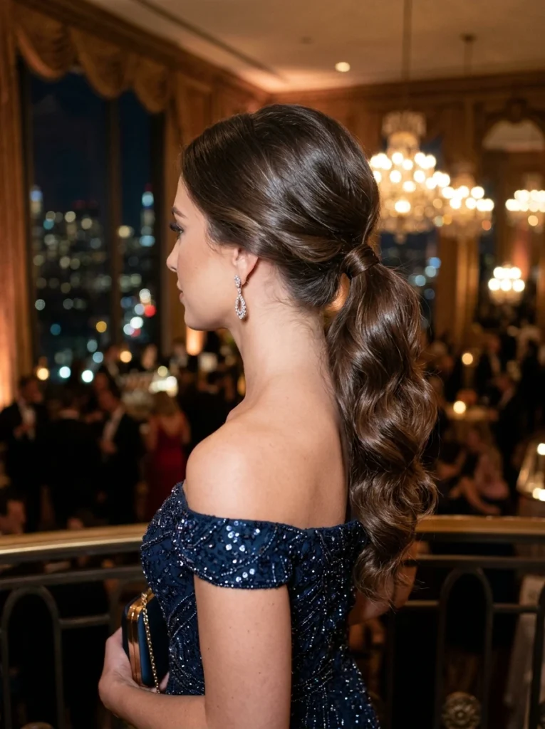Low Wavy Ponytail for Elegant Evenings