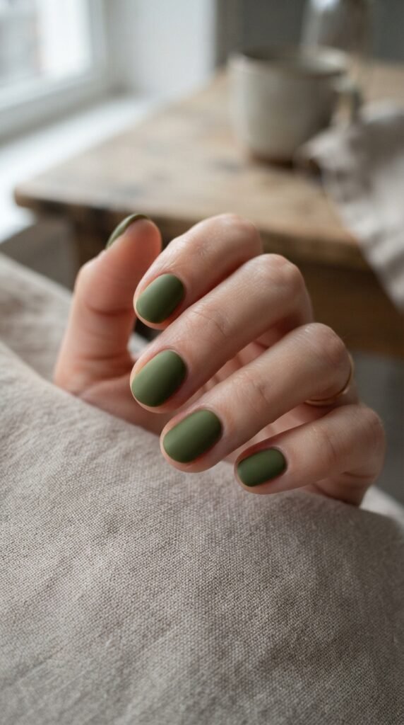 The Matte Olive Green Fall Nails