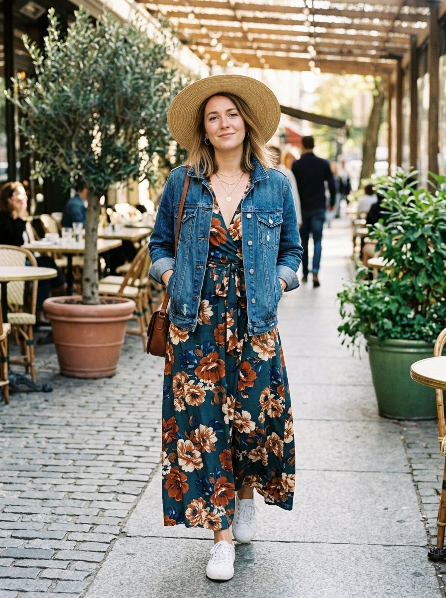 Maxi Dress with Denim Jacket