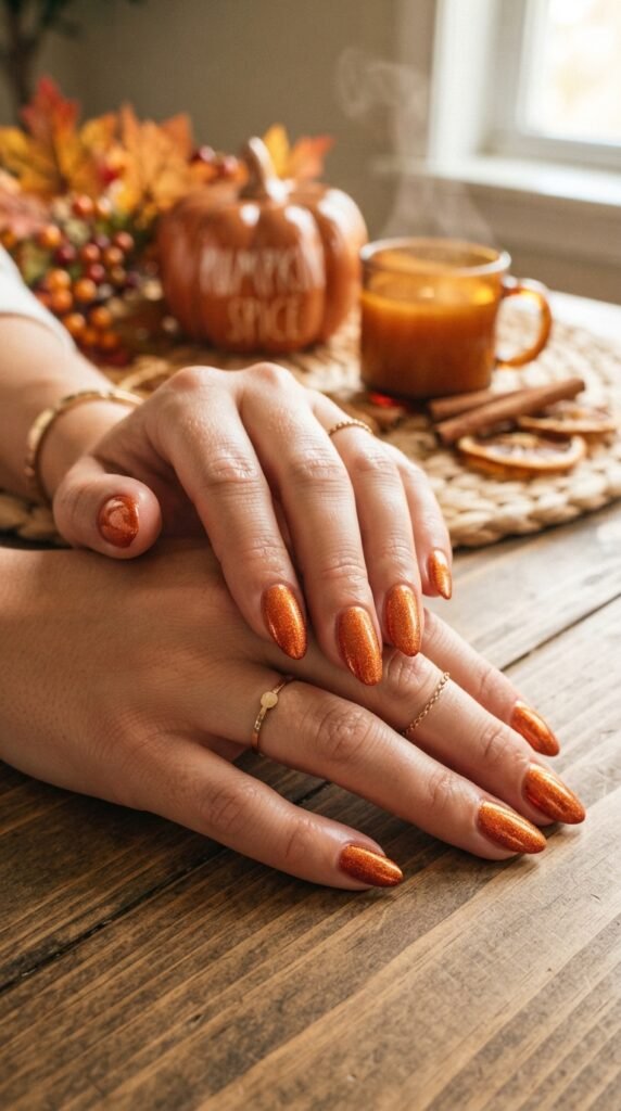 The Shimmering Pumpkin Spice Nail Art