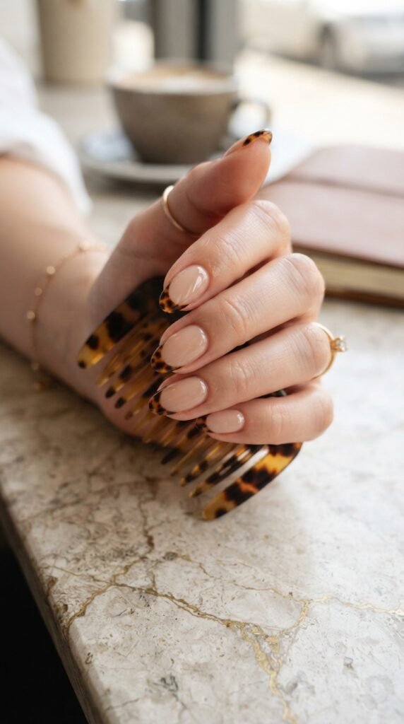 Micro Tortoise Shell French Tip Nails