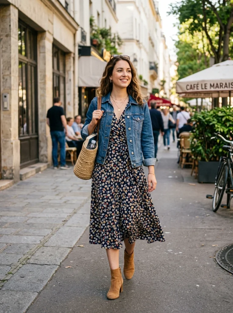 Midi Wrap Dress and Denim Jacket