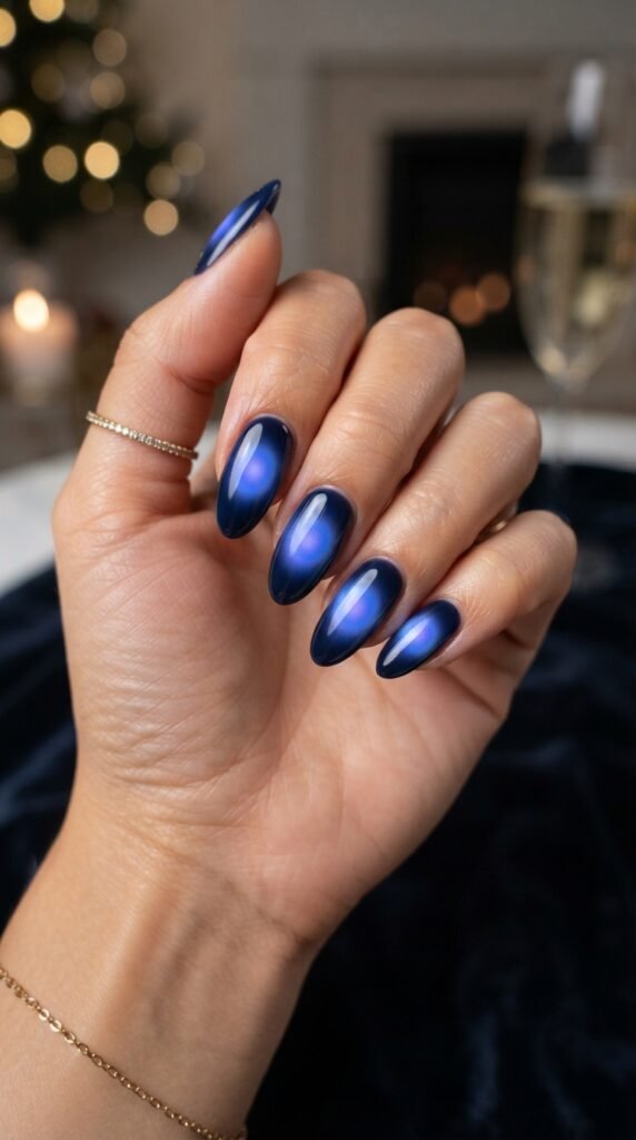 Midnight Navy Aura Glow Nails