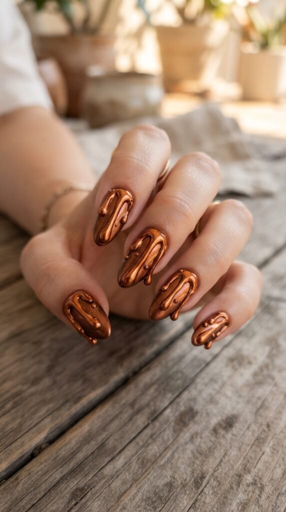 Molten Copper 3D Drip Nail Art