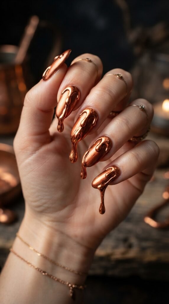 Molten Copper 3D Drip Nail Art