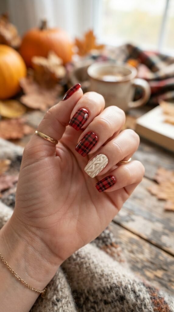 The Plaid Accent Sweater Weather Nails