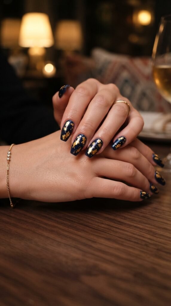 The Gilded Metallic Leaf Nail Art