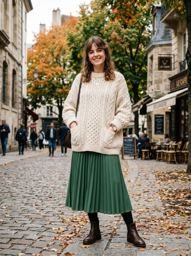 Oversized Knit Sweater and Pleated Skirt