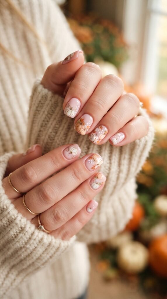 Pastel Pink Pumpkin Patch Halloween Nail Art