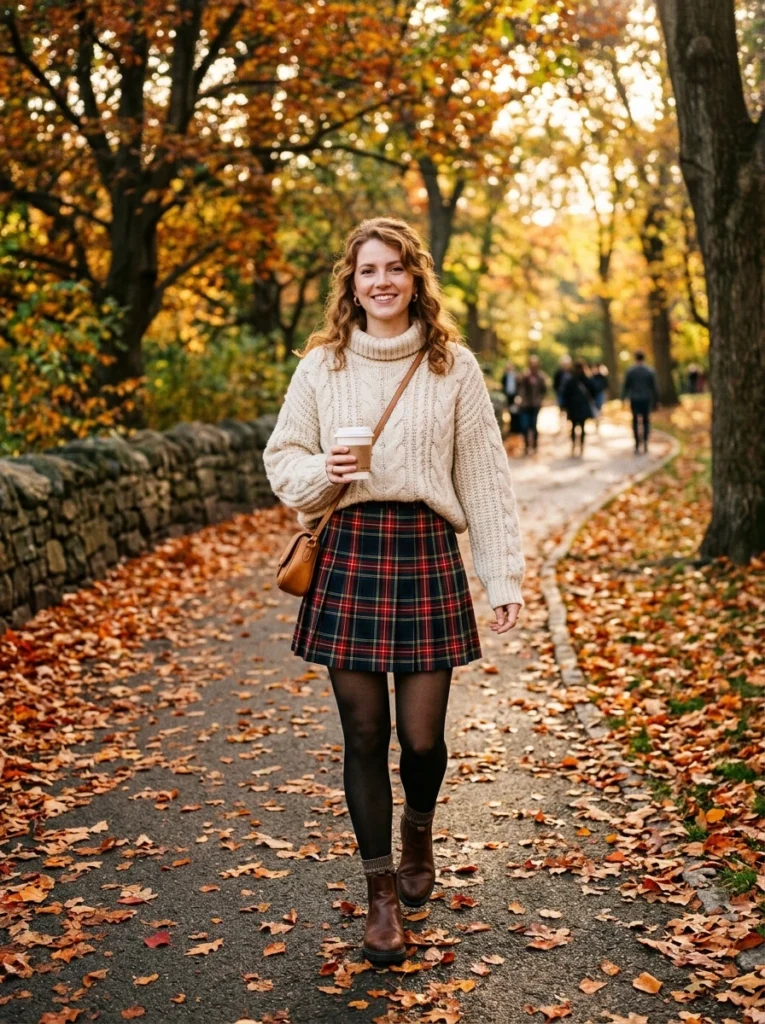 Plaid Skirt and Chunky Sweater