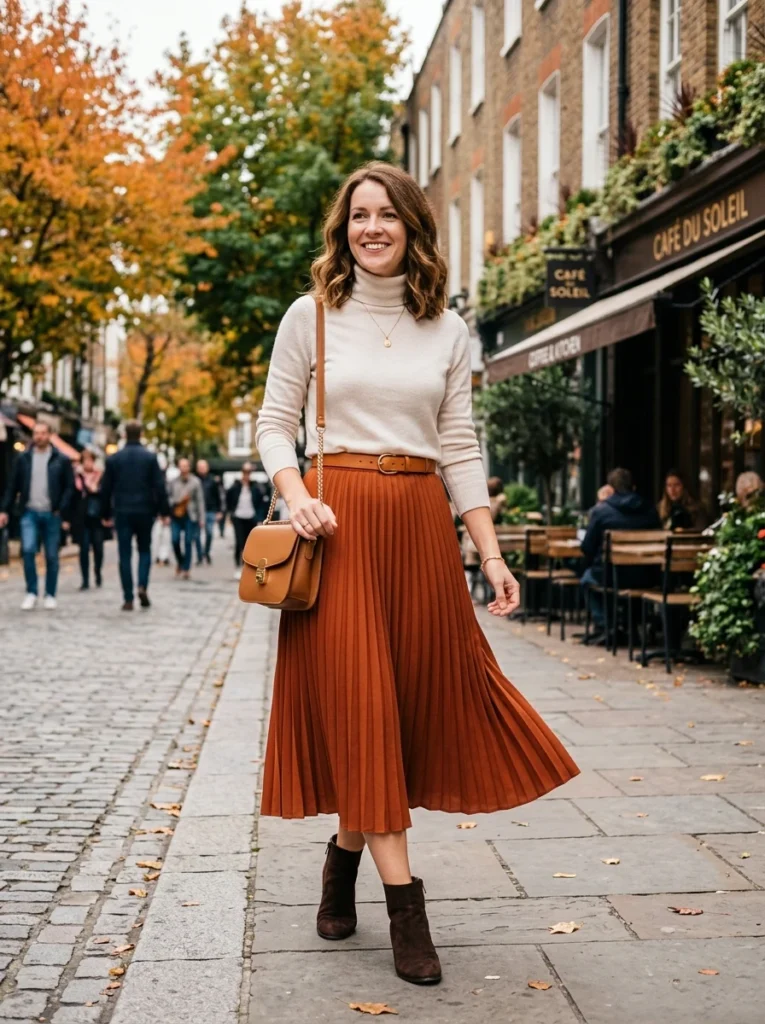  Pleated Midi Skirt With a Lightweight Knit