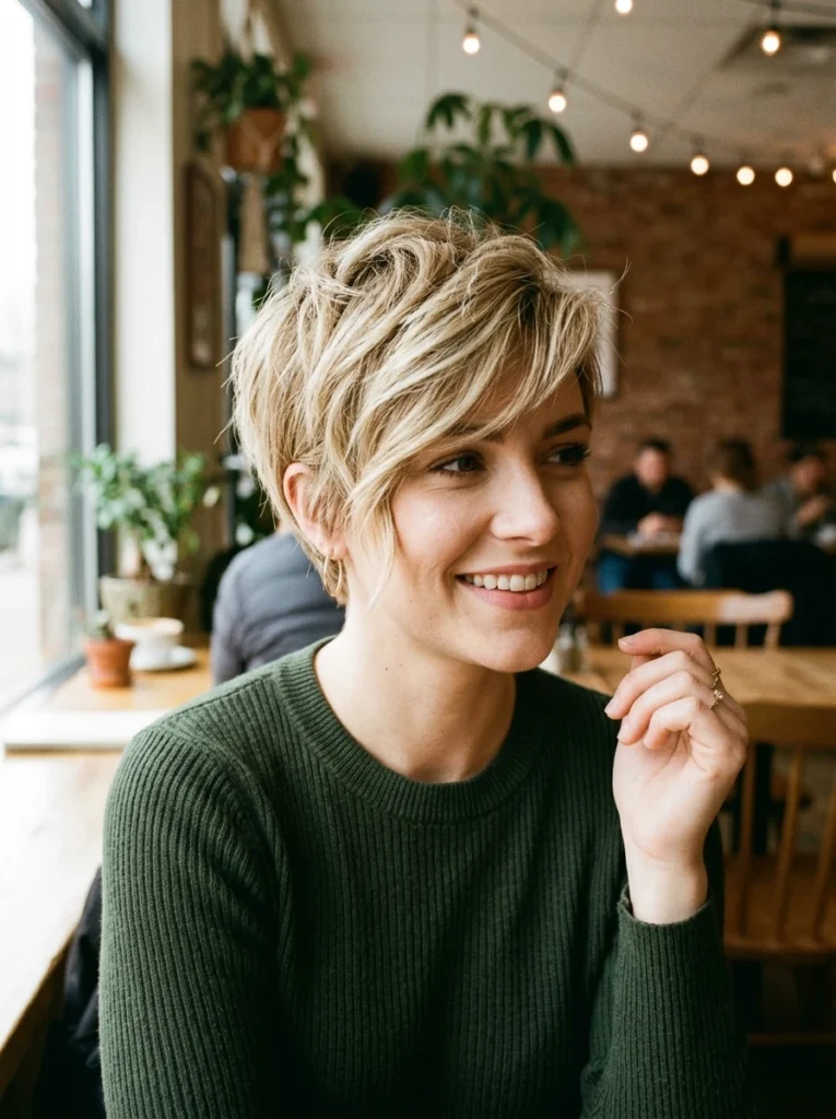 Textured Pixie Cut with Side Swept Fringe