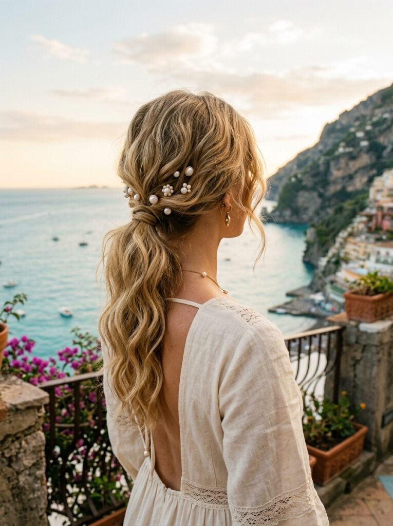 Ponytail with Pearl Pins for Boho Charm