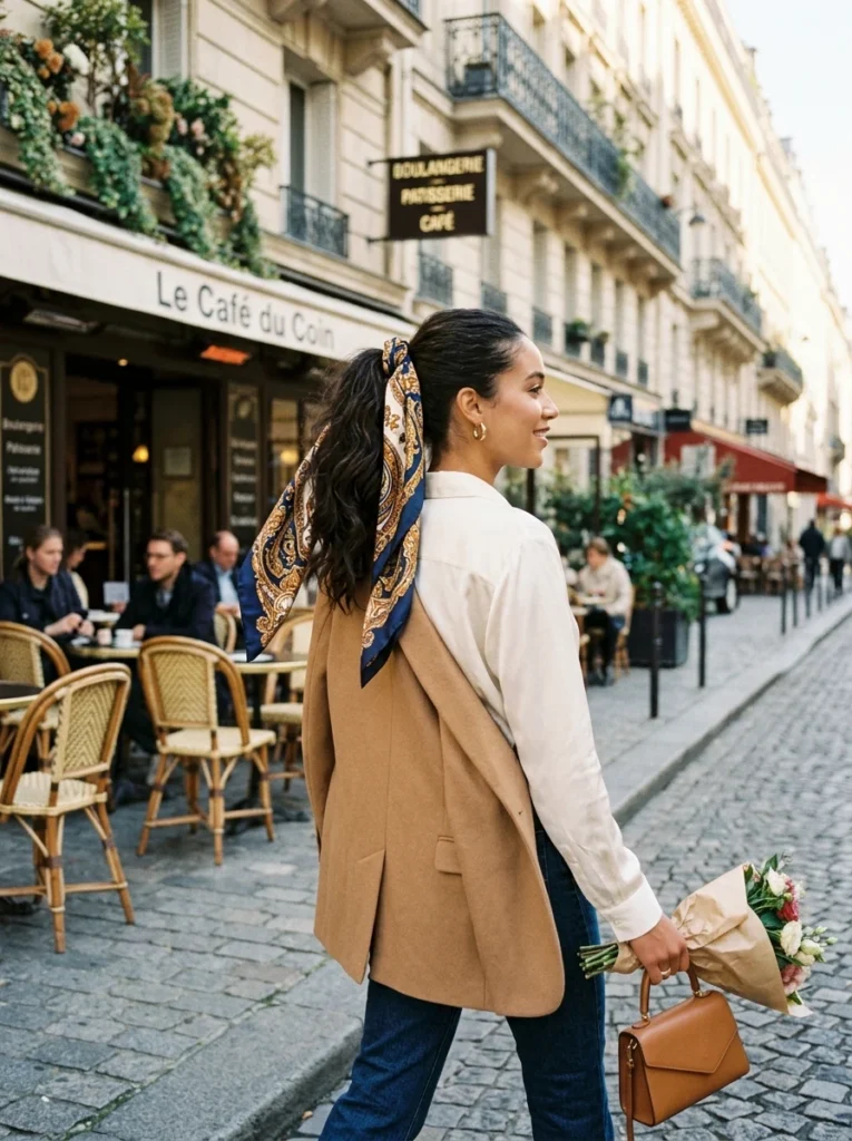 Ponytail with Silk Scarf for Chic Flair