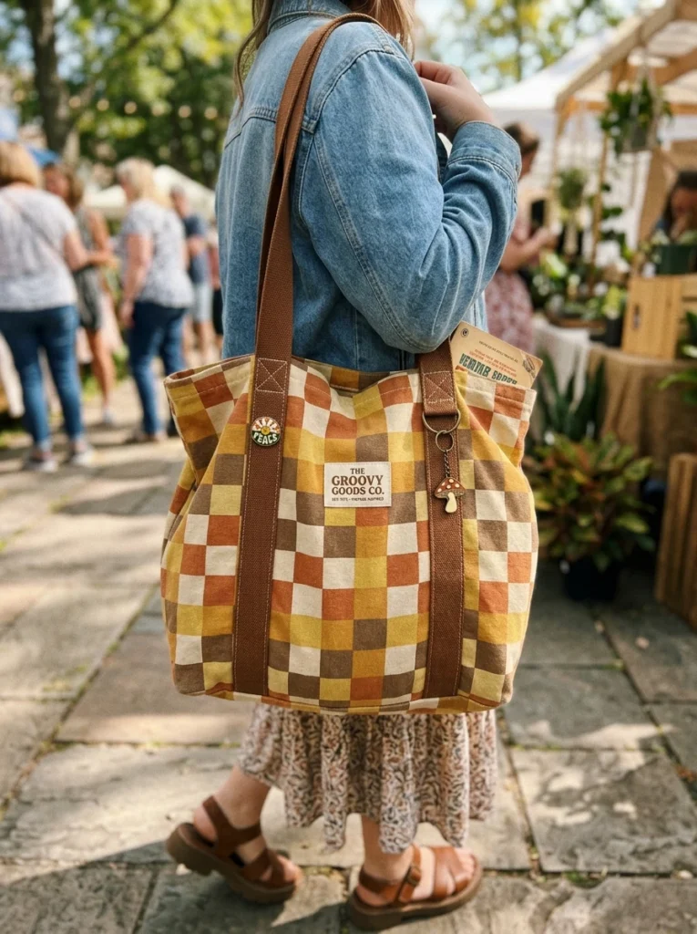  Retro Checkered Tote Bag