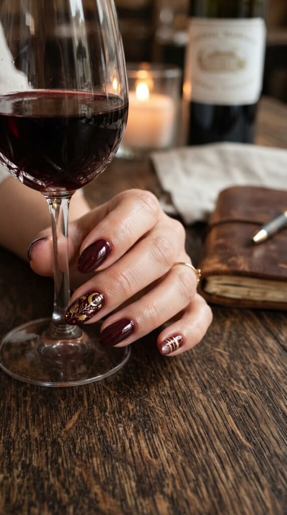 Rich Oxblood Wine Nail Art