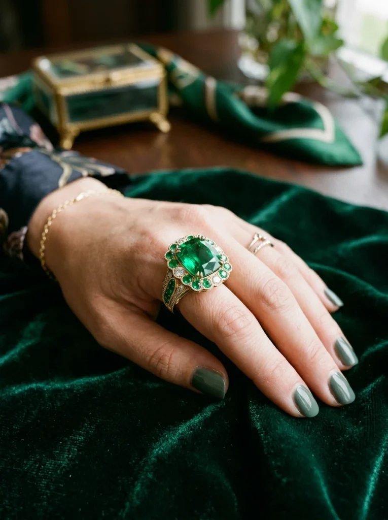Vibrant Emerald Green Gemstone Accents