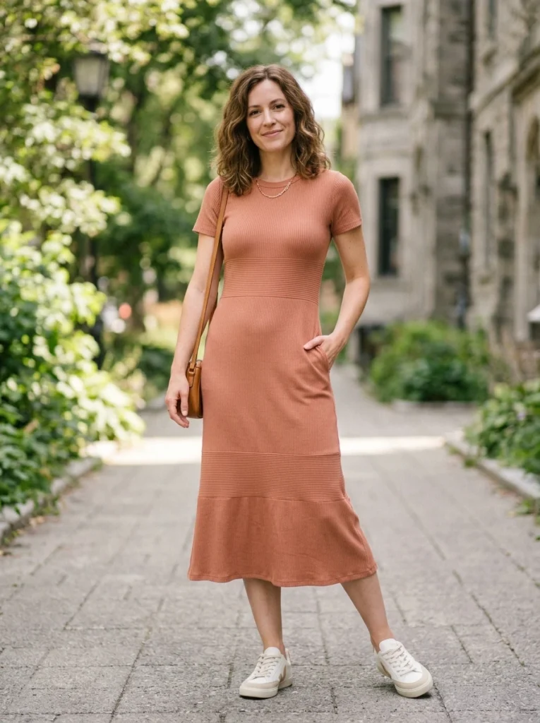 Simple Ribbed Knit Midi Dress
