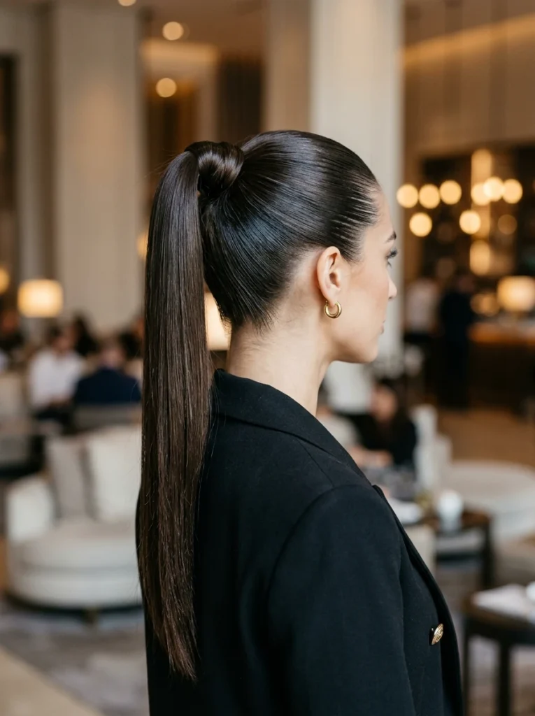 Sleek High Ponytail with Wrapped Base