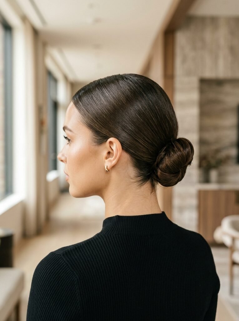 Sleek Low Bun with Center Part