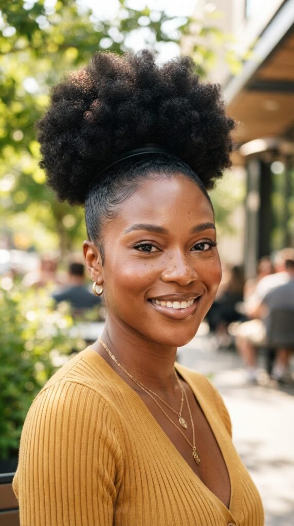 Sleek High Afro Puff Hairstyle