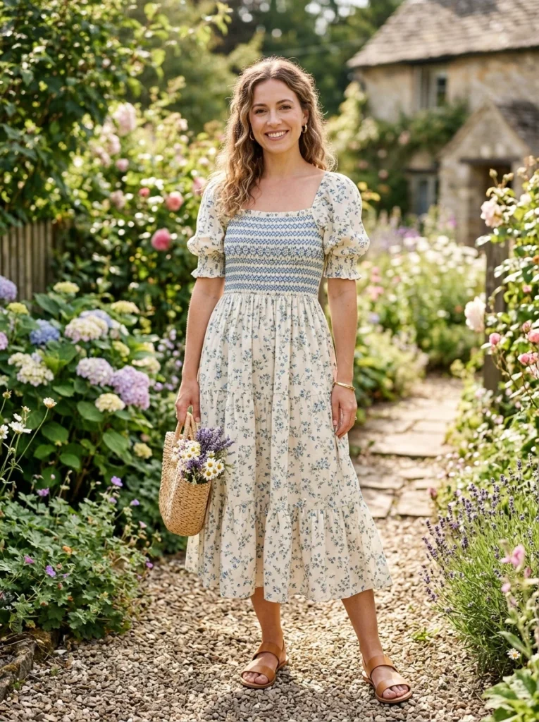Smocked Bodice Midi Dress