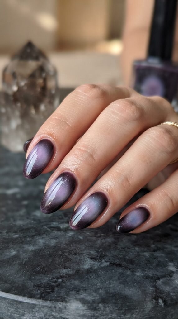 Smoky Plum Aura Gradient Nail Art