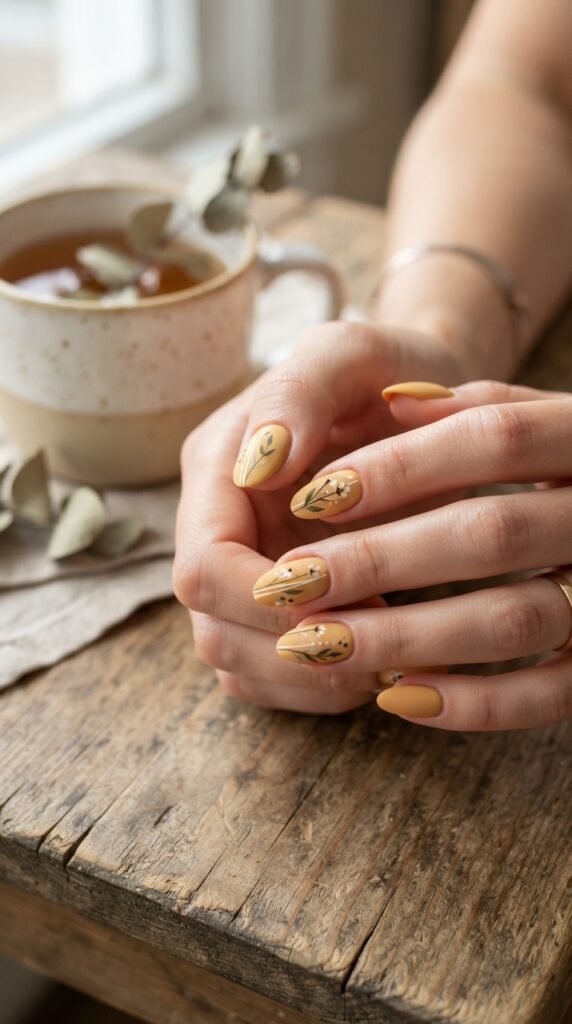 Soft Ochre Mustard Nail Art