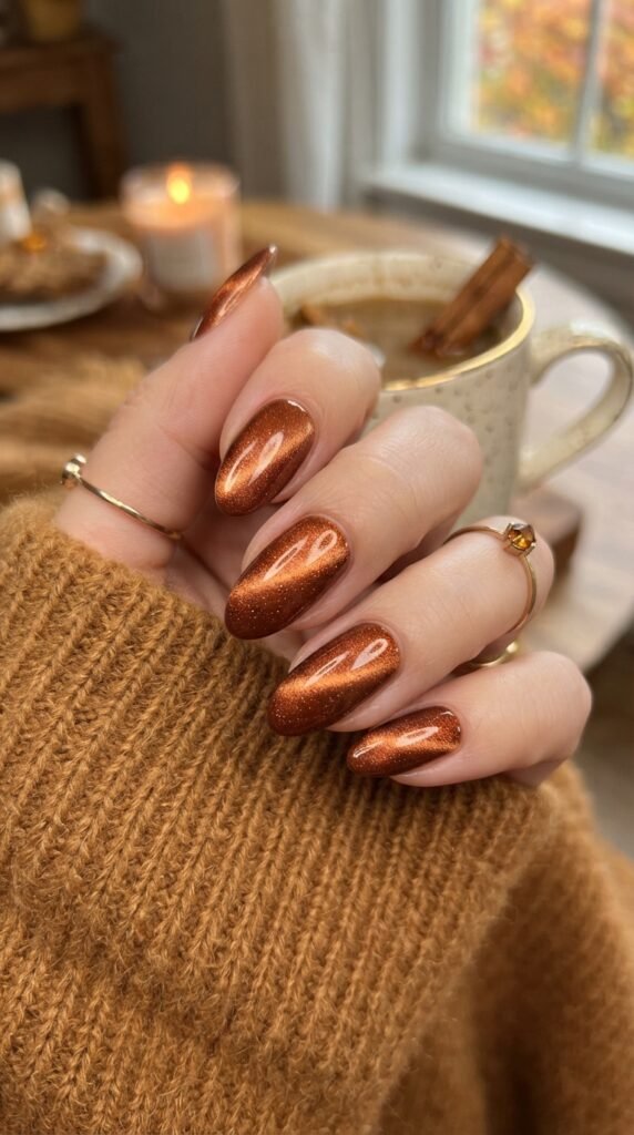 Spiced Maple Velvet Cat-Eye Nail Art