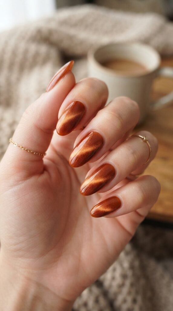 Spiced Maple Velvet Cat-Eye Nail Art