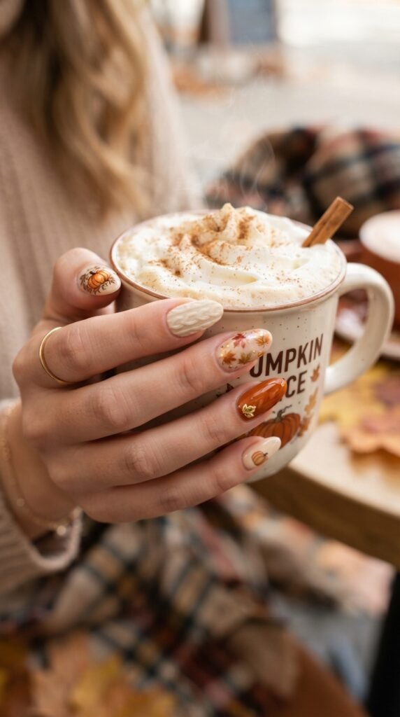 Spiced Pumpkin Latte Nail Art