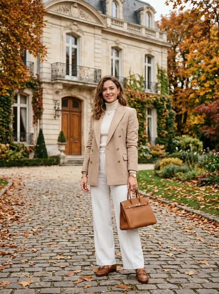 Tailored Beige Blazer & White Trousers