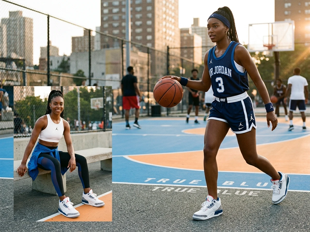 True Blue 3s outfits for athletic, body shape
