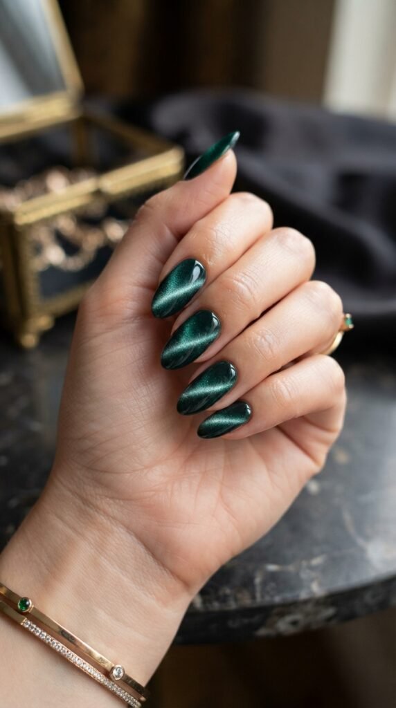 Velvet Cat-Eye Emerald Nails