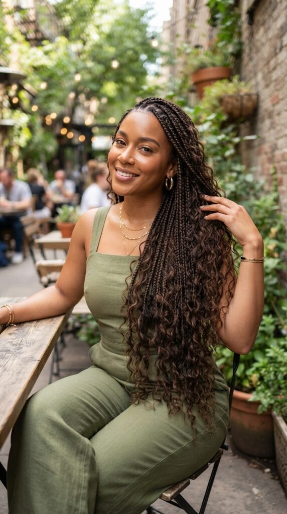 Waist-Length Knotless Goddess Braids Hairstyle