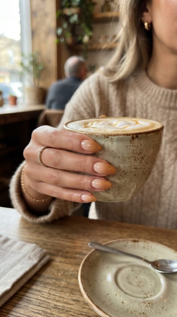 Warm Caramel Latte Ombré Nails