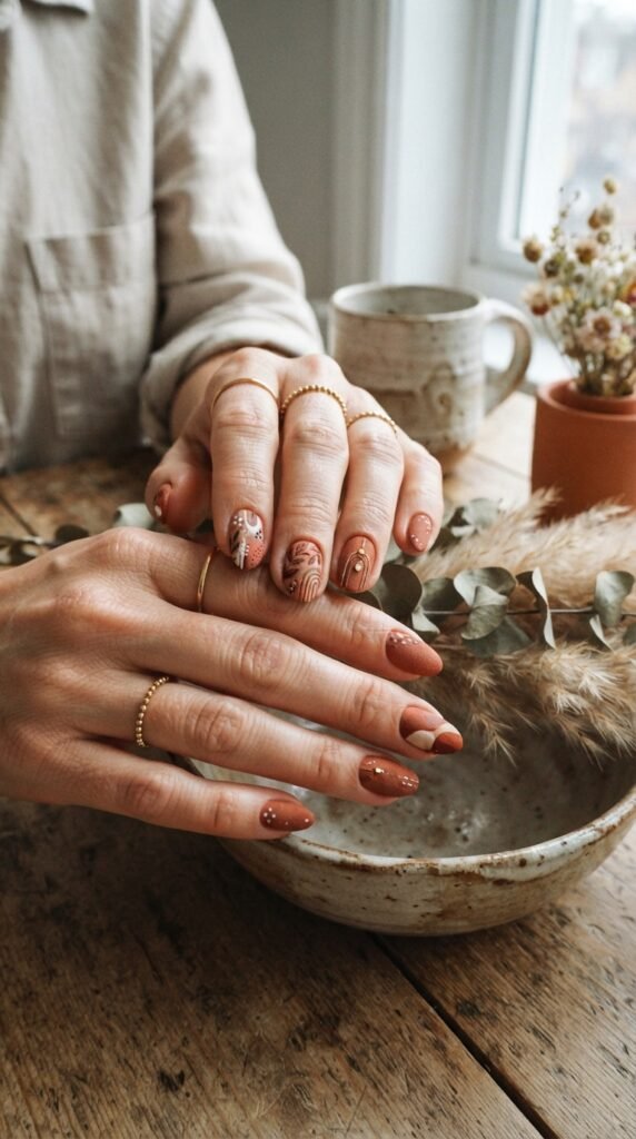 Warm Terracotta Clay Nail Art