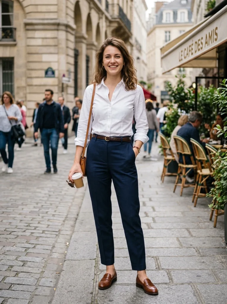 1. White Button-Up Shirt With Tailored Trousers
