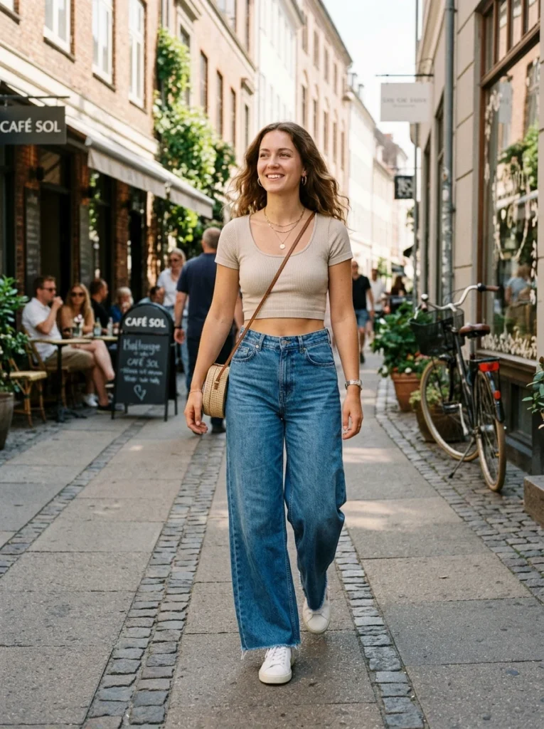 Wide-Leg Denim and Fitted Crop Top