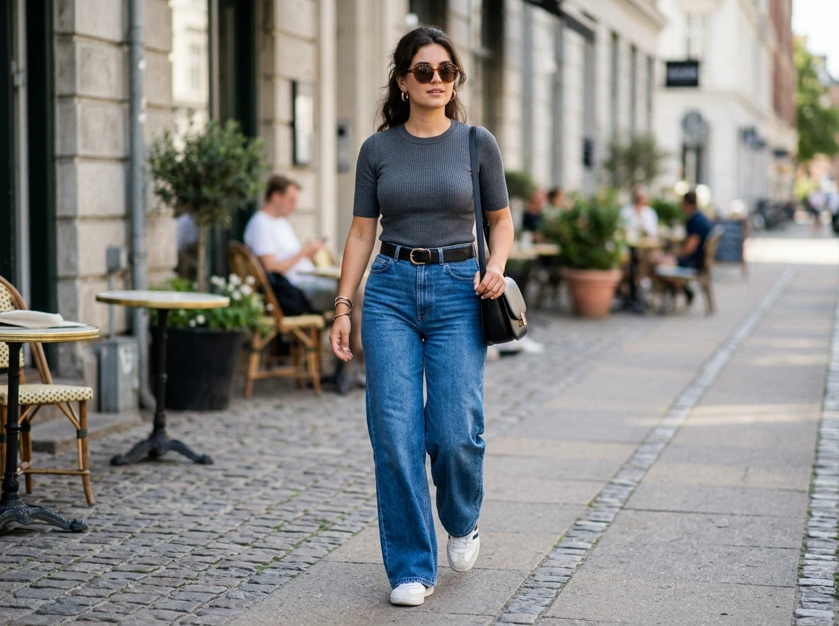 Wide-Leg Jeans And Fitted Top