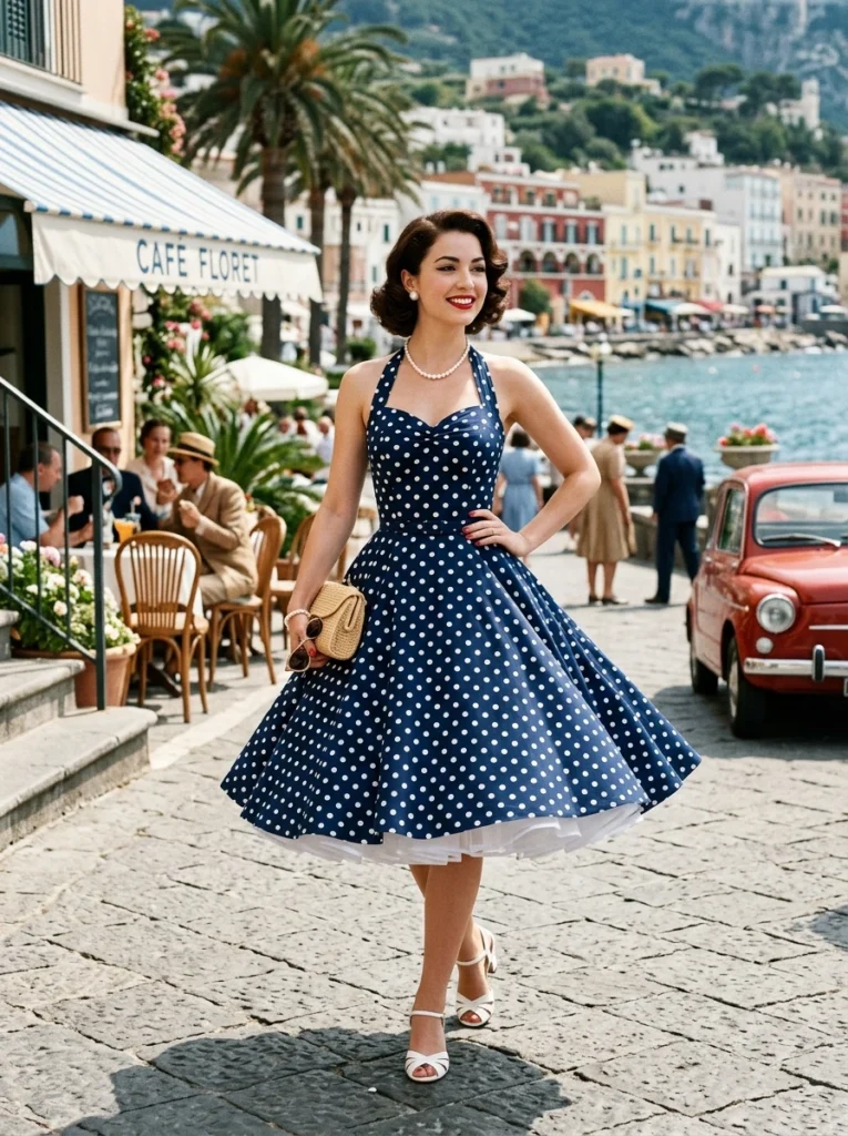 1950s Halter Neck Polka Dot Dress