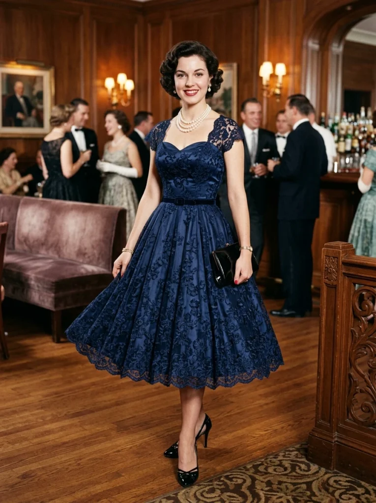 1950s Lace Overlay Cocktail Dress