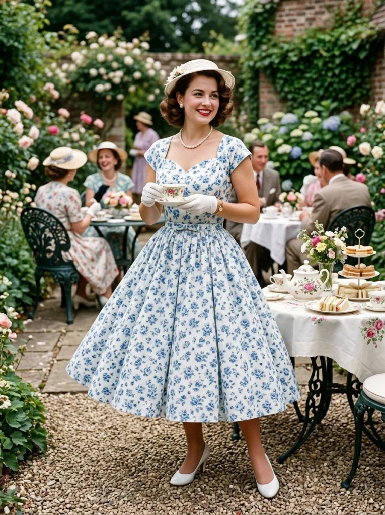 1950s Sweetheart Neckline Tea Party Dress
