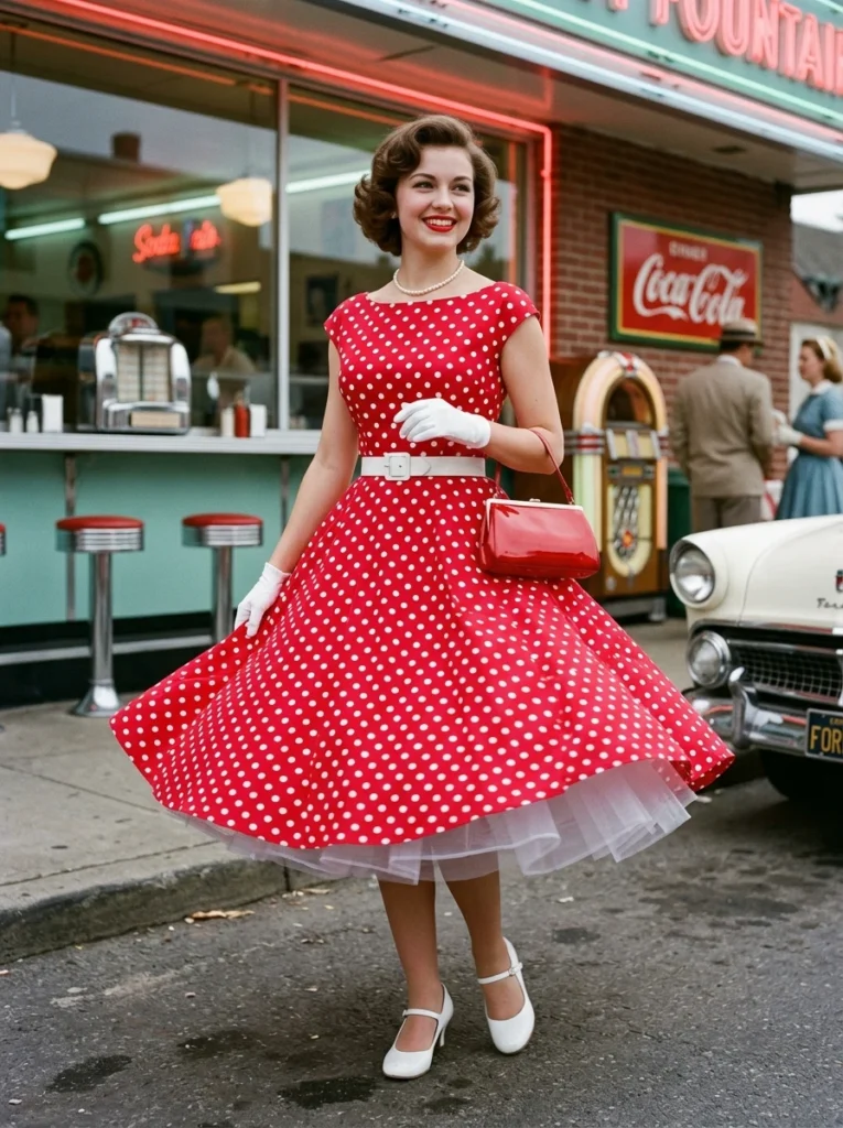 1950s Polka Dot Swing Dress