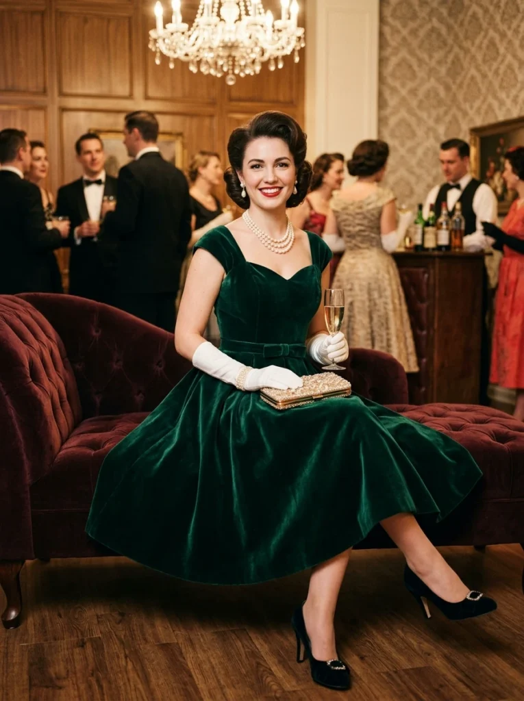 1950s Velvet Evening Cocktail Dress