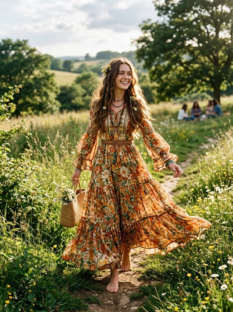 1970s Bohemian Floral Maxi Dress