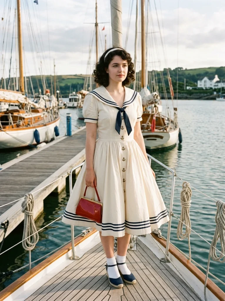 1950s Sailor Collar Nautical Dress
