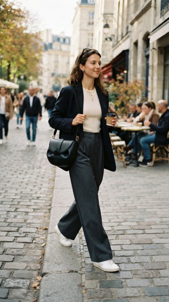 Crescent Bag with Wide-Leg Trousers