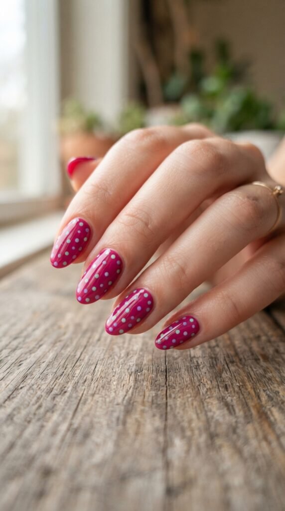 Electric Berry Polka Dot Nail Art
